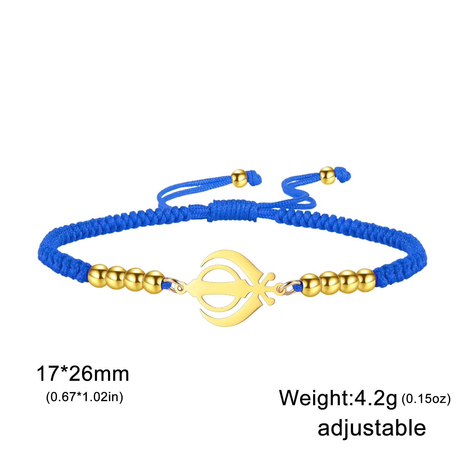 LIKGREAT Sikhism Adjustable Rope Bracelets for Women Men Stainless Steel Sikh Khanda Indian Pakistan Punjab Religious Jewelry
