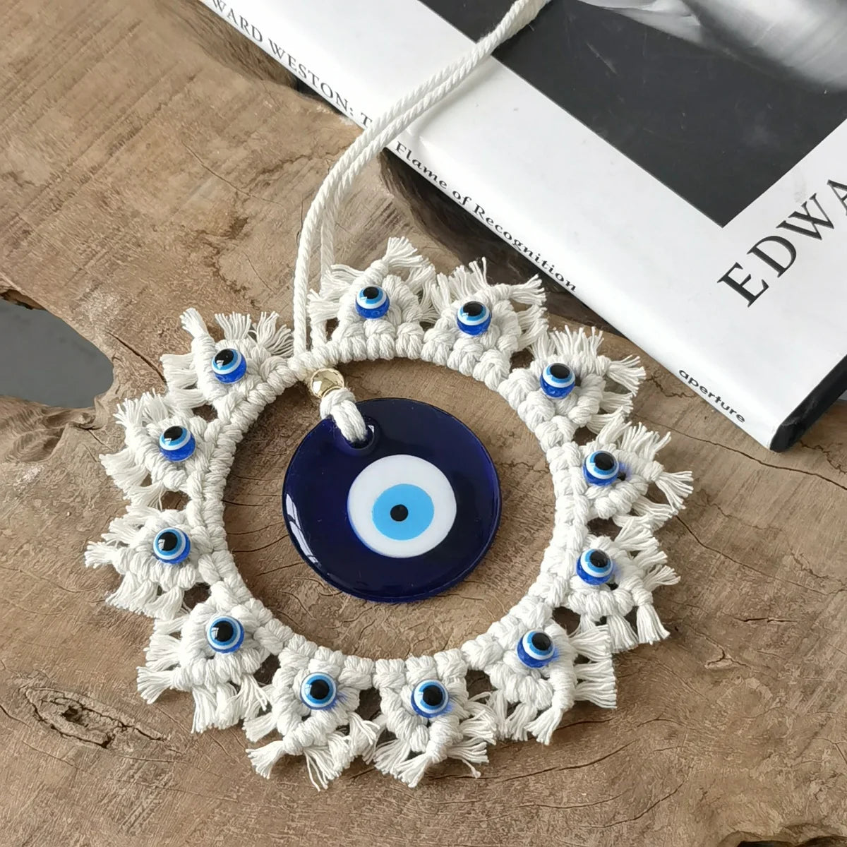 Handcrafted Circle Wall Decor with Evil Eye - Large Blue Eye Ornaments, Perfect for Home Wall Hanging, Brings Safety and Protect