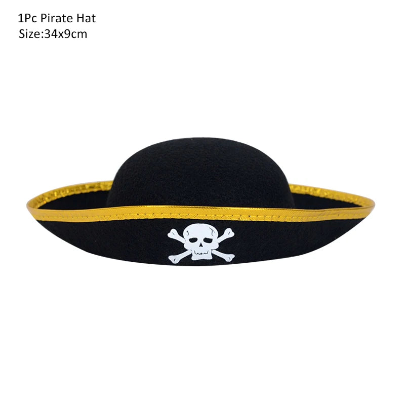 Halloween Pirate Cosplay Party Set Pirate Eye Patches Pirate Flag Skull Print Pirate Captain Costume Cap for Halloween Kids Gift