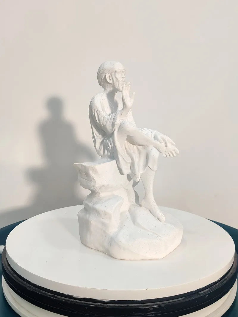 Vilead 26cm Sandstone Sai Baba of Shirdi Statue Hindu Sculpture Hand Crafted Replica Hinduism Indian God  Home Office Decoration