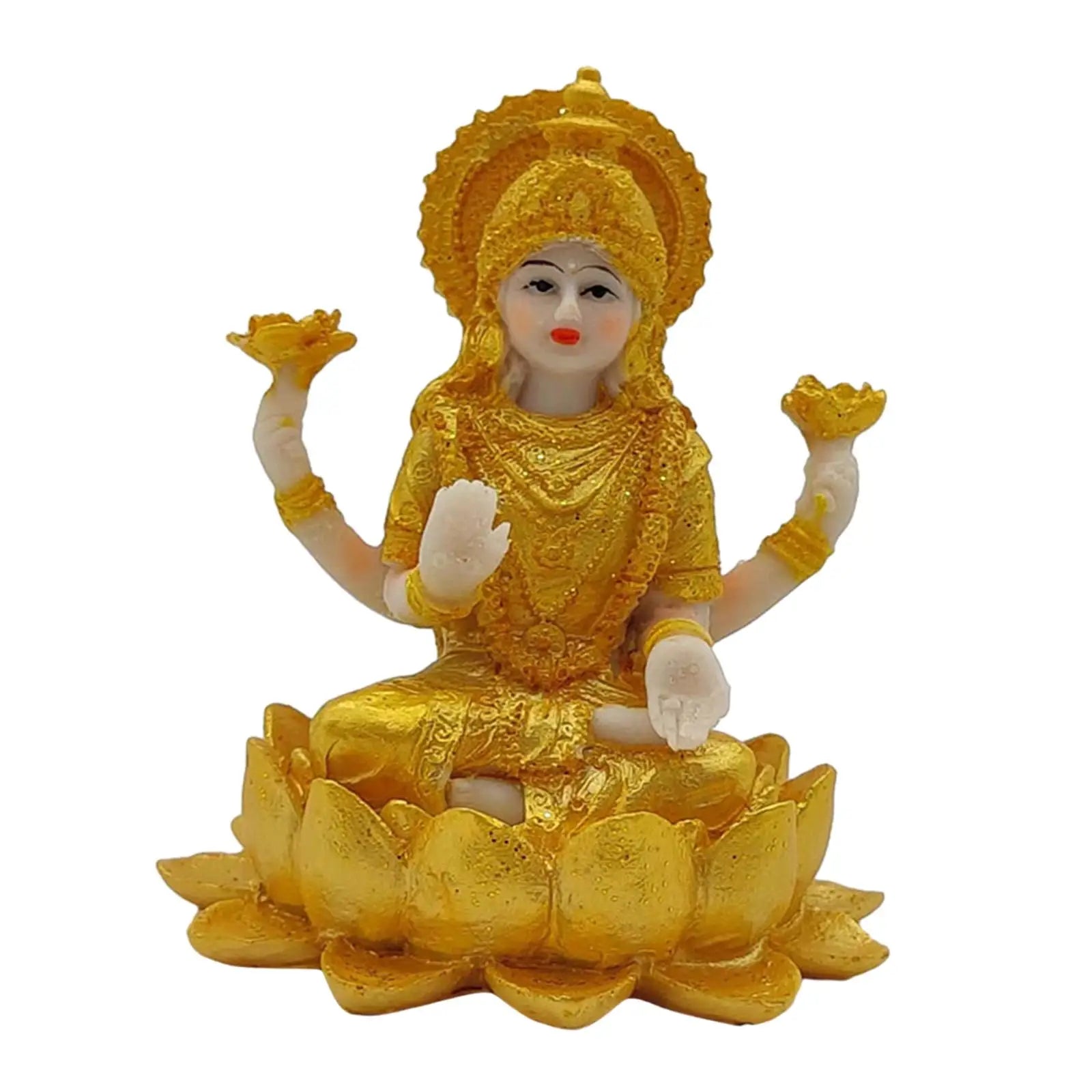 Thailand Hindu Goddess on Lotus Statue Lifelike 4inch Tall Decorative Handmade Craft Carving Figurine for Indoor Elegant