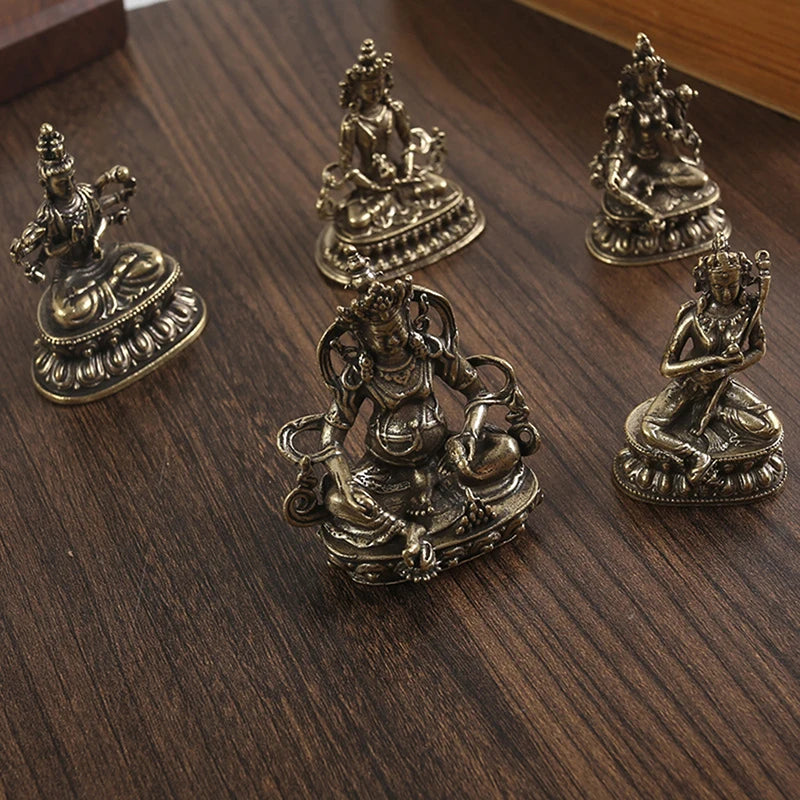 Retro Brass Chinese Tibetan Green Tara Buddha Statue Antique Copper Buddha Statue Home Living Room Office Decoration Figurines