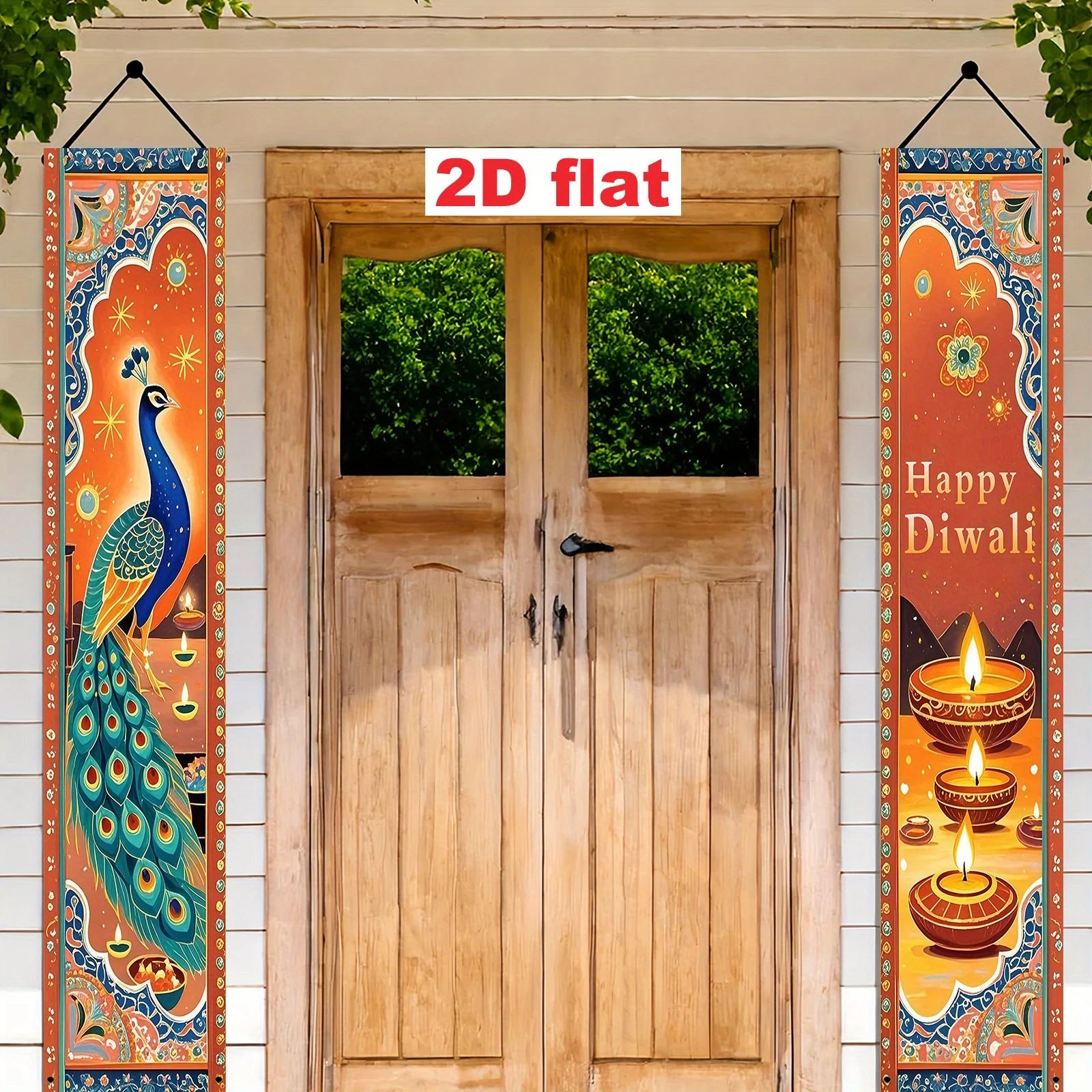 Indian Diwali Theme Decoration Welcome Door Couplets, Peacock, and Oil Lamp Decoration Design