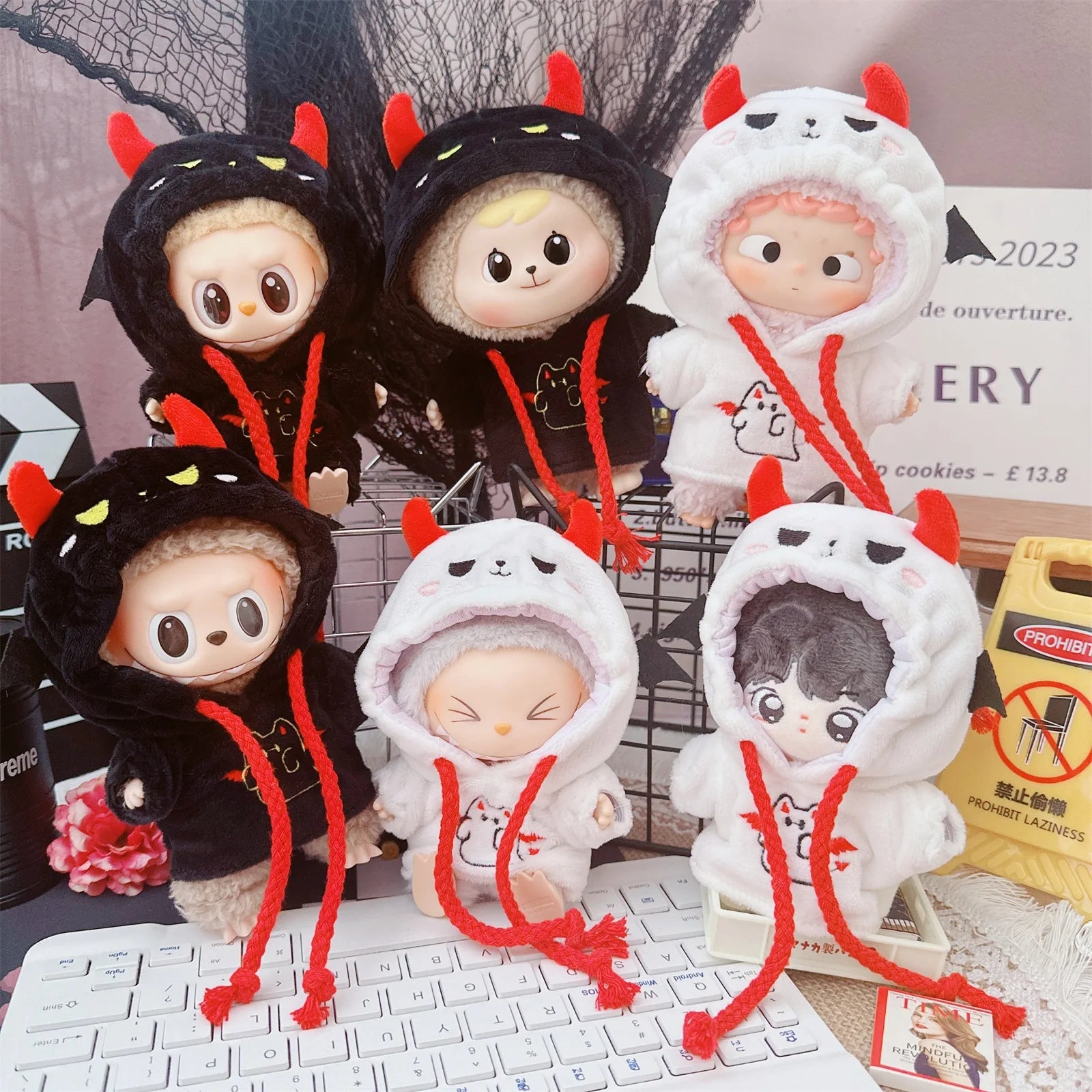 10cm Cotton Doll Hoodie Idol Doll Clothes Ghost Hooded Sweatshirt for Christmas Halloween Dress Up Accessories