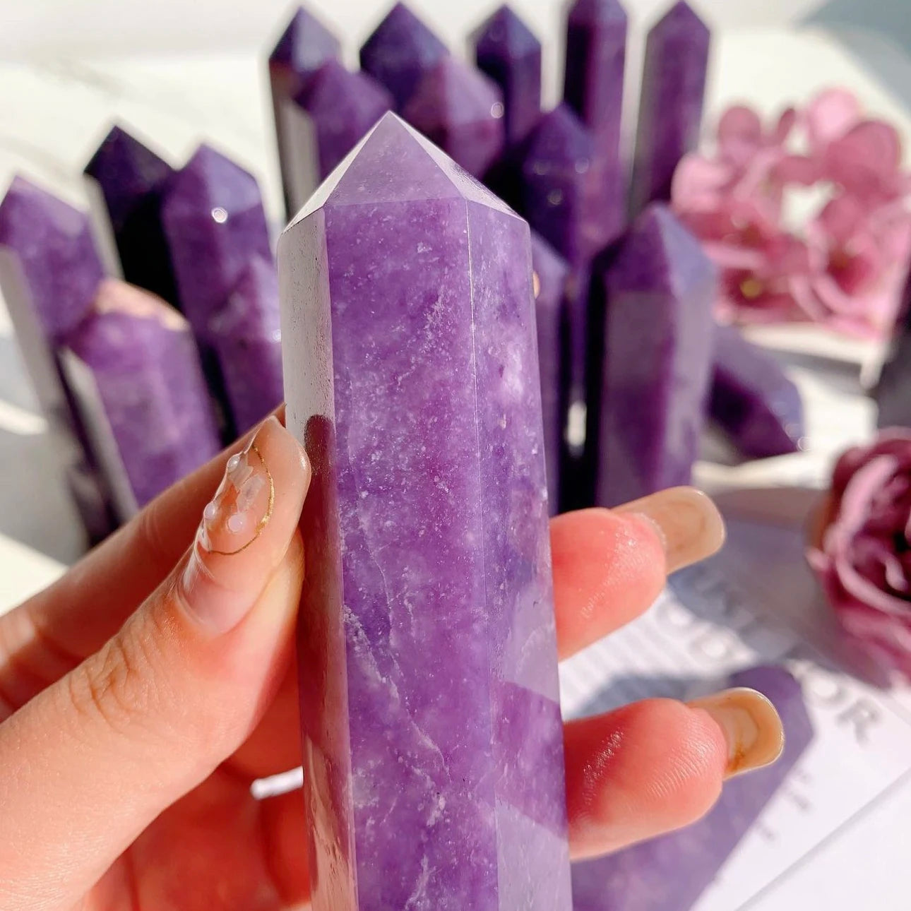 5-8cm Natural Crystal Column Lilac Stone Obelisk Point Lepidolite Reiki Healing Crystal Wand Home Decoration