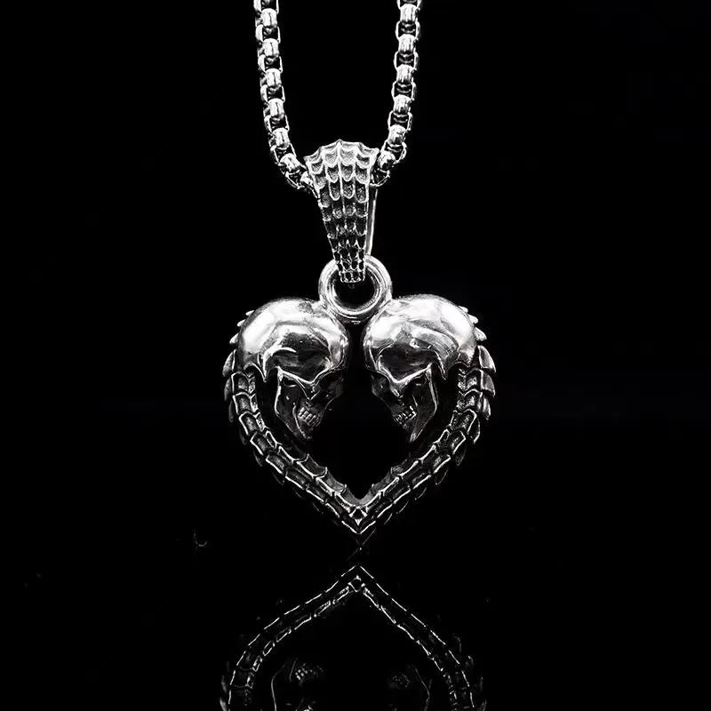 Gothic Pattern Skull Ghost Head Pendant Necklace Men's Punk Trend Alternative Halloween Jewelry