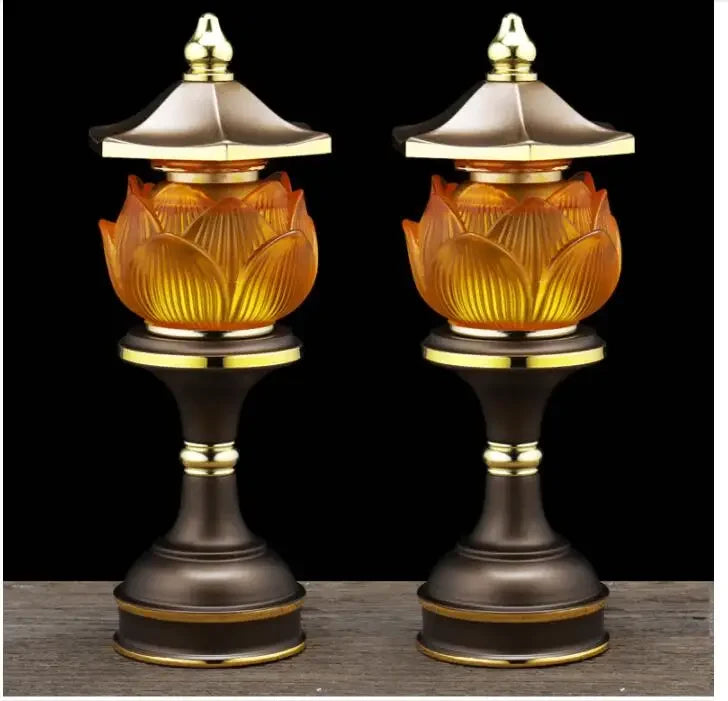 A Pair 2PCS Wholesale Buddhism supply HOME Shop temple altar Buddhist worship tool high grade Lotus LED buddha Light 30cm tall
