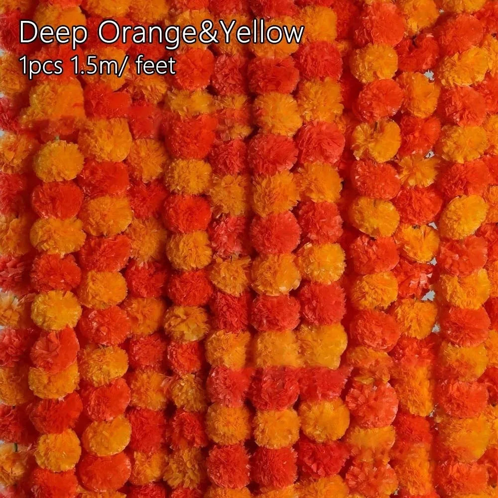 Long Strands Artificial Marigold Garland Pooja Diwali Fiesta Indian Décor Pooja Marigold Flowers Pooja Wedding Events Decor