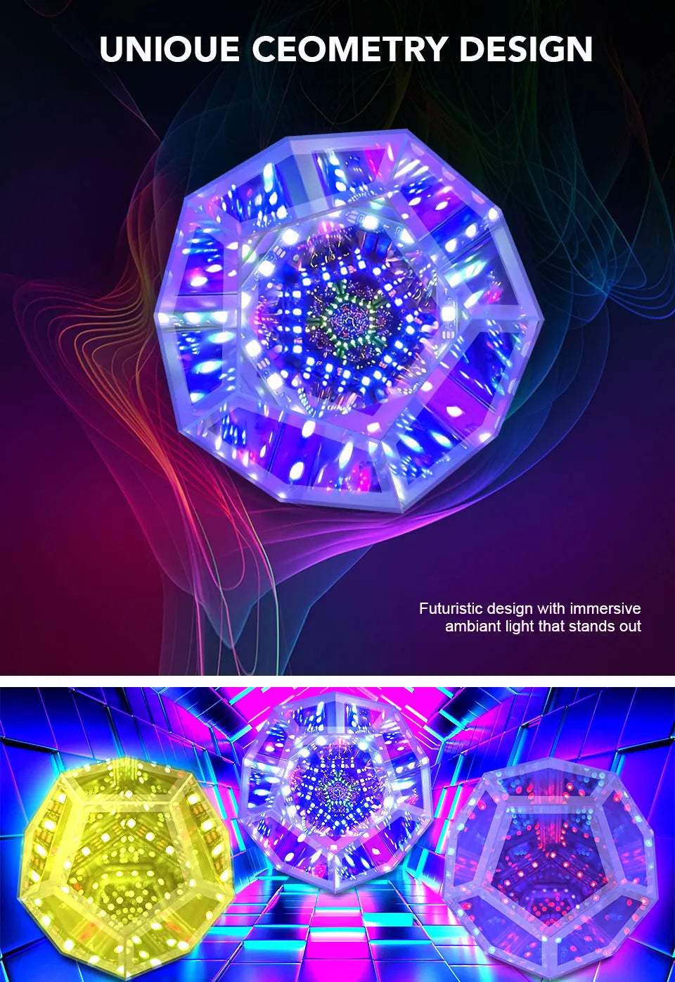 LED RGB Night Lights Dodecahedron Dreamy Geometric Space Lights Atmosphere Night Creative Color Home Decorative Light Gifts