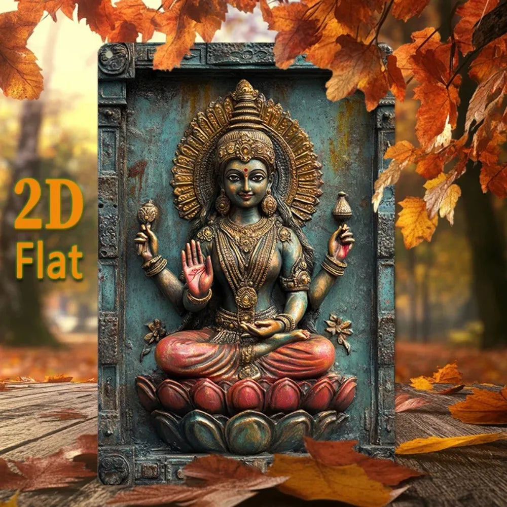 LotusThroneDivine 1pc 2D Aluminum Wall Art - Elegant Goddess Lakshmi on Lotus Throne, Serene Office Decor