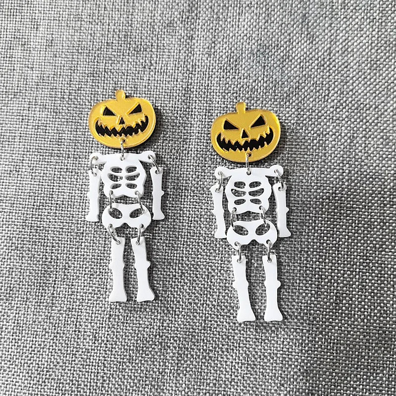 2024 New Skeleton Pumpkins Halloween Earrings Women Hallowmas Costume Cosplay Skull Heart Axe Black Bat Acrylic Drop Earring