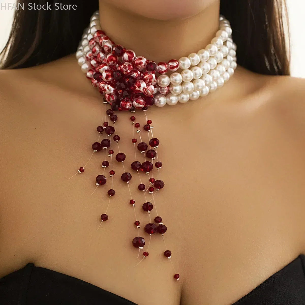 Necklace Dripping Blood Imitation Pearls Womens Necklace Halloween Choker Gothic Style Pearls Creative Tassel Choker Necklace