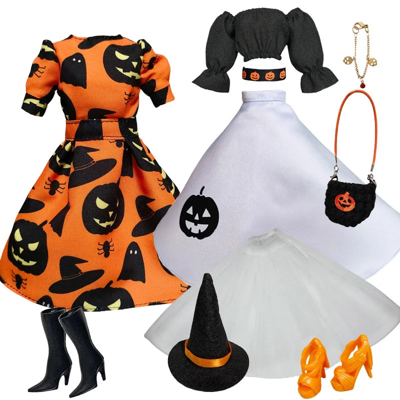 1/6 Doll Cosplay Clothes Halloween dress Witch Cap Belts Bag Broom Outfits for 12inch BJD Doll 30cm Doll Barbi Xinyi FR Doll