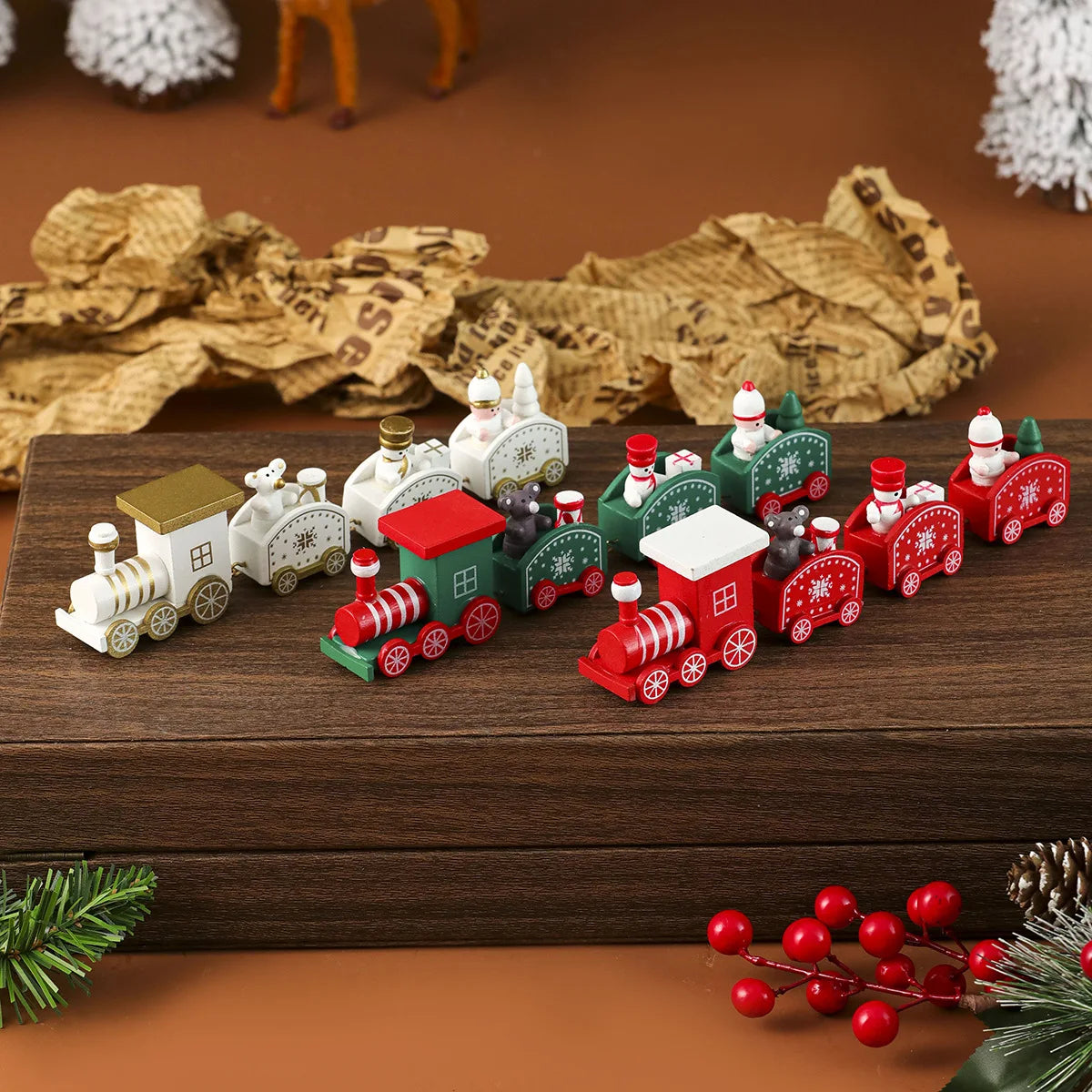 Christmas Wooden Train Decoration Merry Christmas Party Wooden Crafts Christmas for Home Happy New Year Children's Gifts