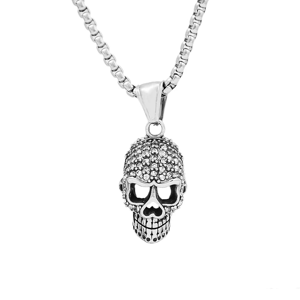 Gothic Hip Hop Skull Pendant Necklaces For Men Stainless Steel Punk Fashion Skeleton Necklace Halloween Jewelry Gifts Wholesale