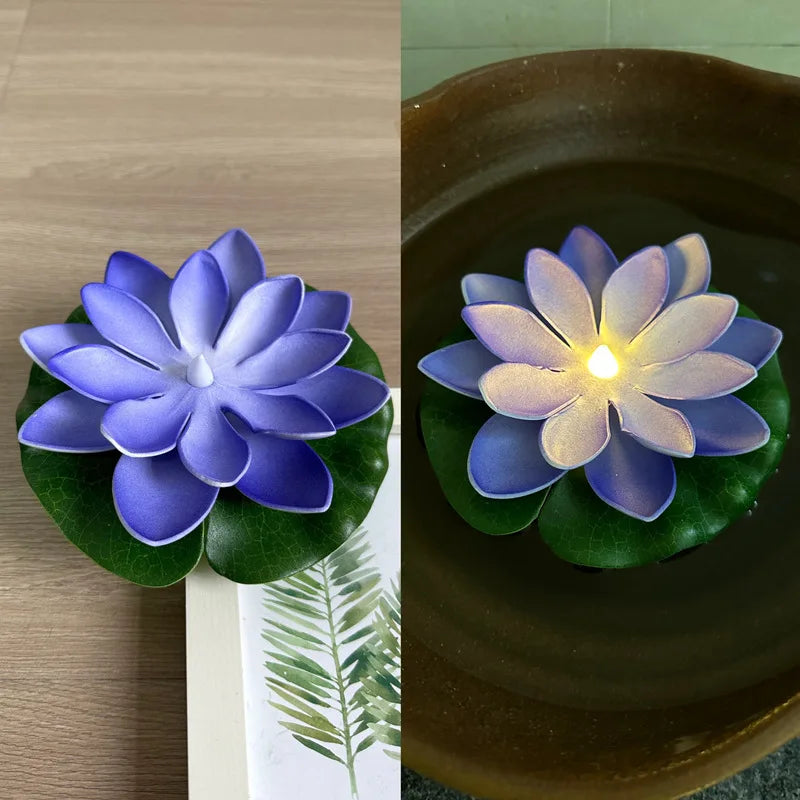 15/10CM Diwali Floating Induction Lotus Lamp Garden Led Pink Battery Powered Lights Outdoor Waterproof Landscape For Night Light