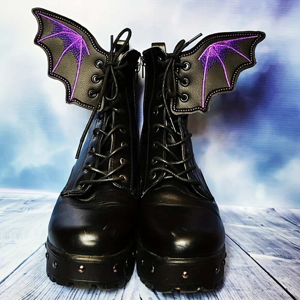 1Pair Fashion Leather Bat Shoe Wings Ornament Halloween Party Fun Skate Shoes Decorations DIY Adult Kids Shoe Decor Accessories