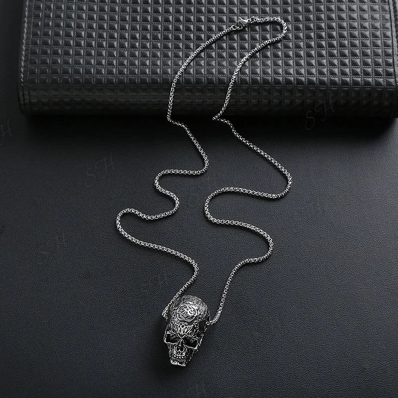Gothic Pattern Skull Ghost Head Pendant Necklace Men's Punk Trend Alternative Halloween Jewelry