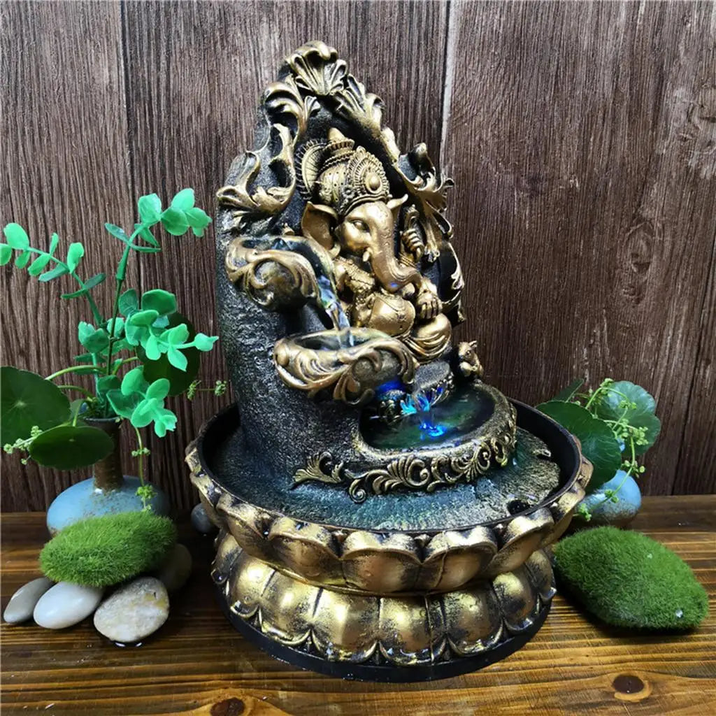 Decorative Hindu Ganesha Statue Water Fountain Waterscape Lucky Meditation Relax Home Living Room Ornaments