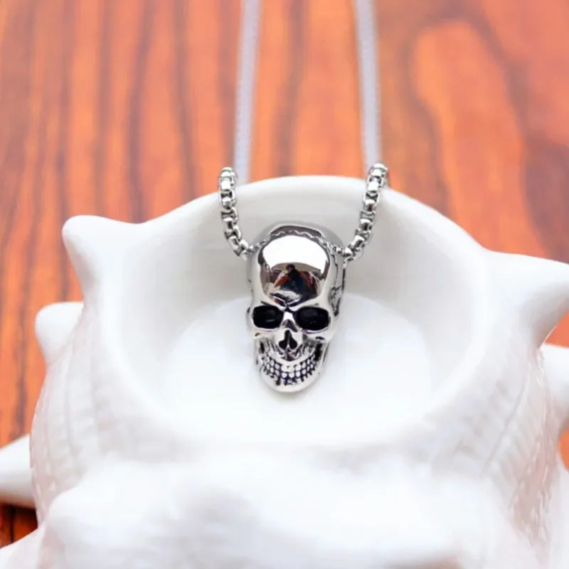 Punk Glossy Skull Ghost Head Pendant Necklace Men's Biker Rock Gothic Halloween Party Jewelry Accessories