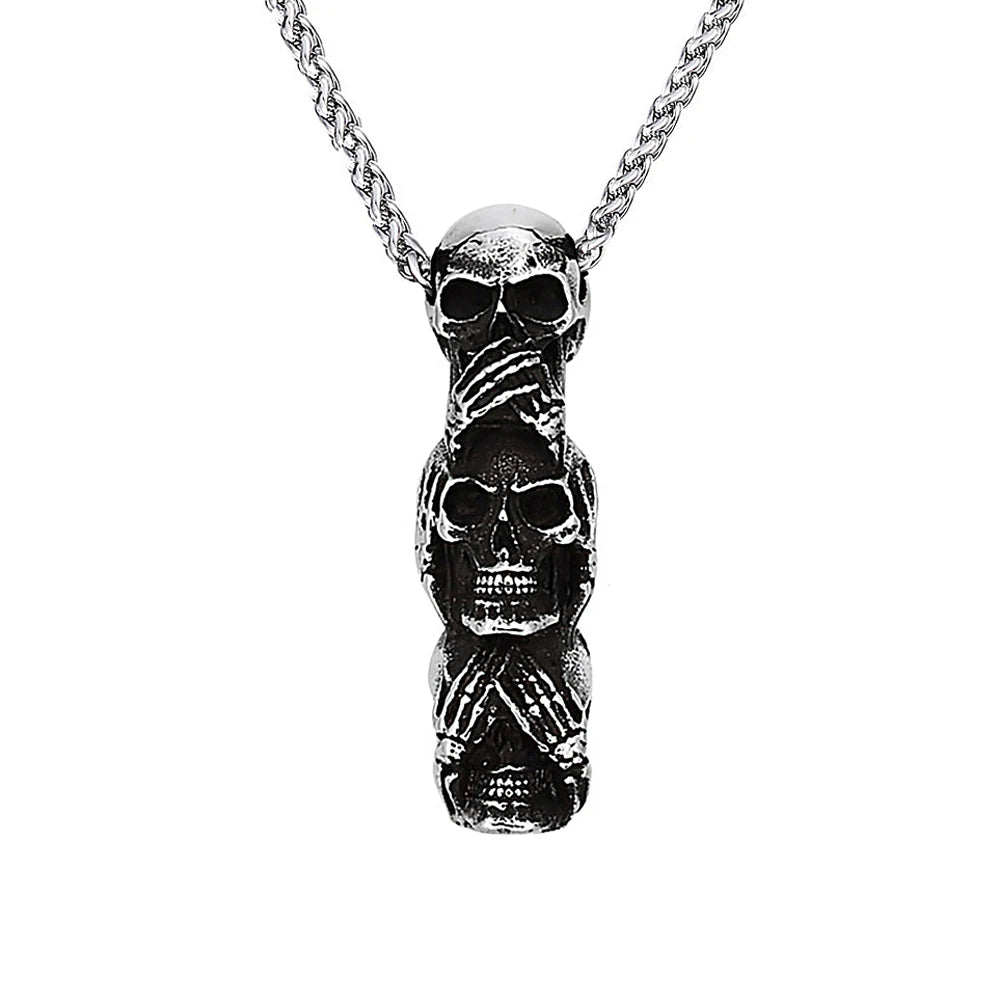 Gothic Hip Hop Skull Pendant Necklaces For Men Stainless Steel Punk Fashion Skeleton Necklace Halloween Jewelry Gifts Wholesale