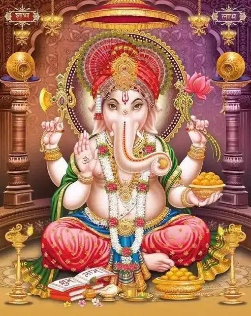 India Hindu God Ganesha Canvas Wall Art  Elephant God Series Religious Temple Print for Living Room Decor
