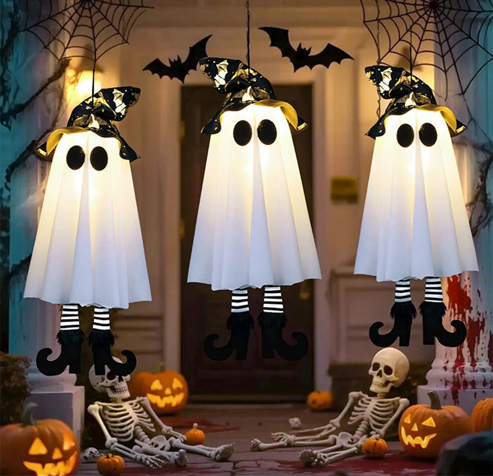 Halloween Decor Hanging Ghosts With Lights 1/2/3pcs LED Glowing Ghosts Festival Home House DIY Decoration Supplies Outdoor Setup