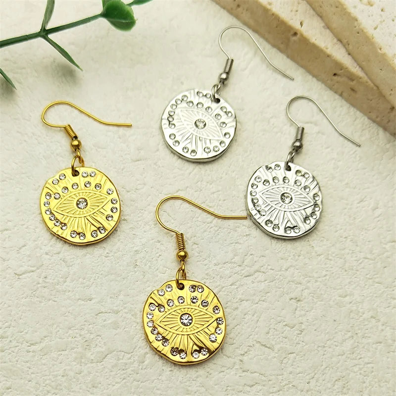 Evil Eyes Drop Earrings For Women Girls  Stainless Steel Rhinestone Gold Silver Color Earrings Jewelry