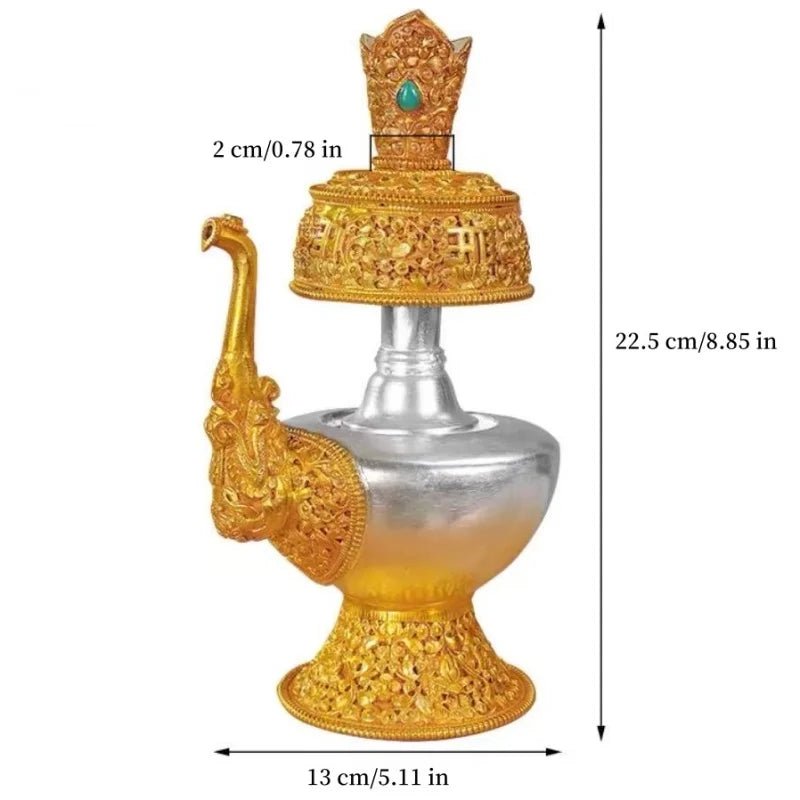 Nepalese Water Purification Bottle Copper,Tantric Holy Water Buddhism Inlaid Gem Pot,Tibetan Altars Kettle Buddhist Religious