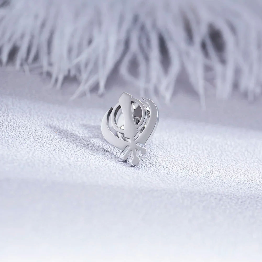 Sikh Symbol Men's Stainless Steel Brooch Religious Talisman Jewelry Retro Indian Religious Emblem Badge Accessories