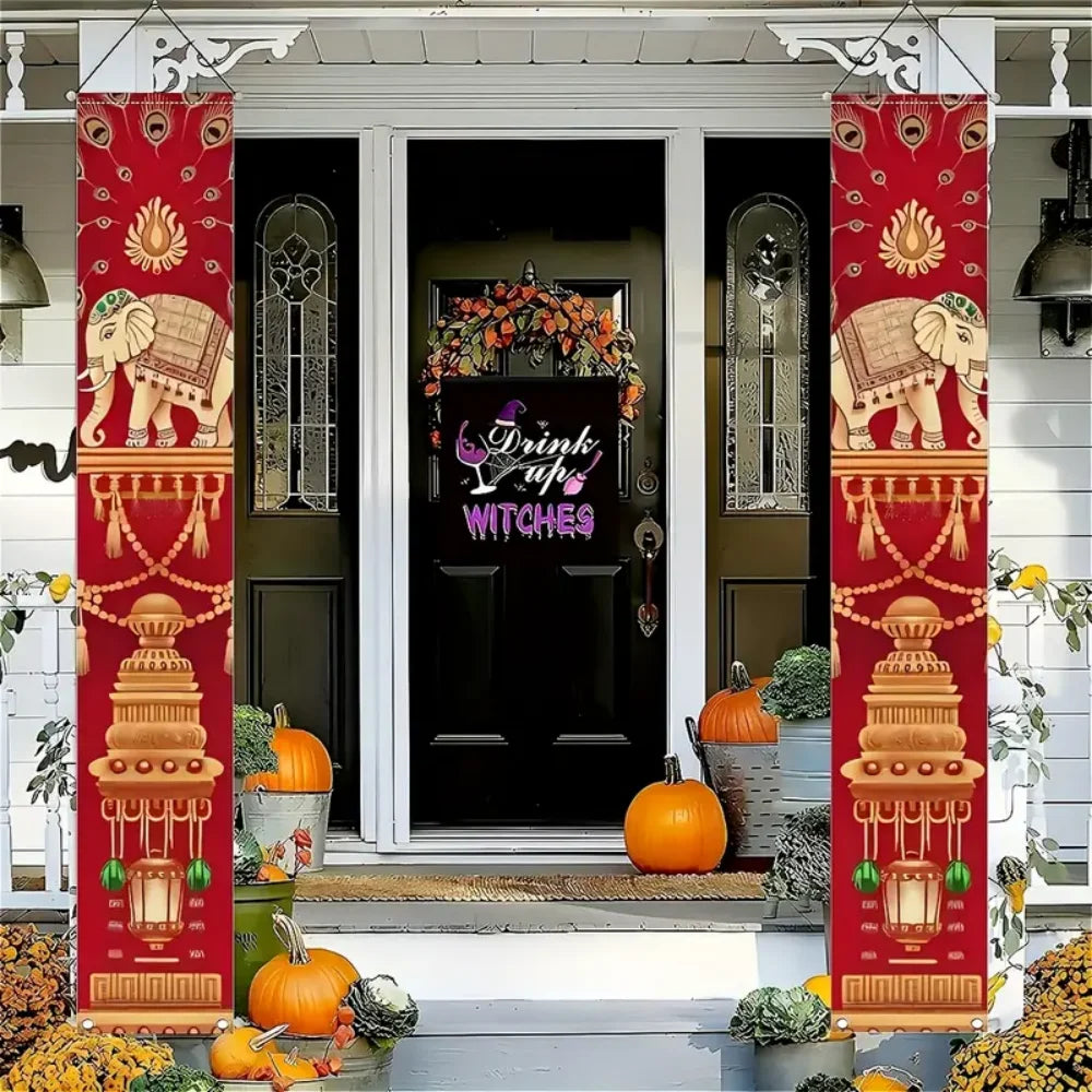 VIKAMA Indian Diwali Festival, Festive Porch Banners, Festive Decor For Welcoming Porch Drapes, Outdoor Courtyard Party Backdrop