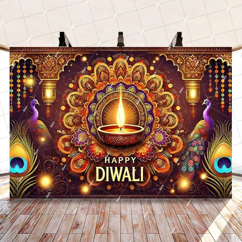 Diwali Decorations Indian Diwali Festival Deepavali Peacock Candle Wedding Birthday Party Supplies Backdrop Banner Photo Studio