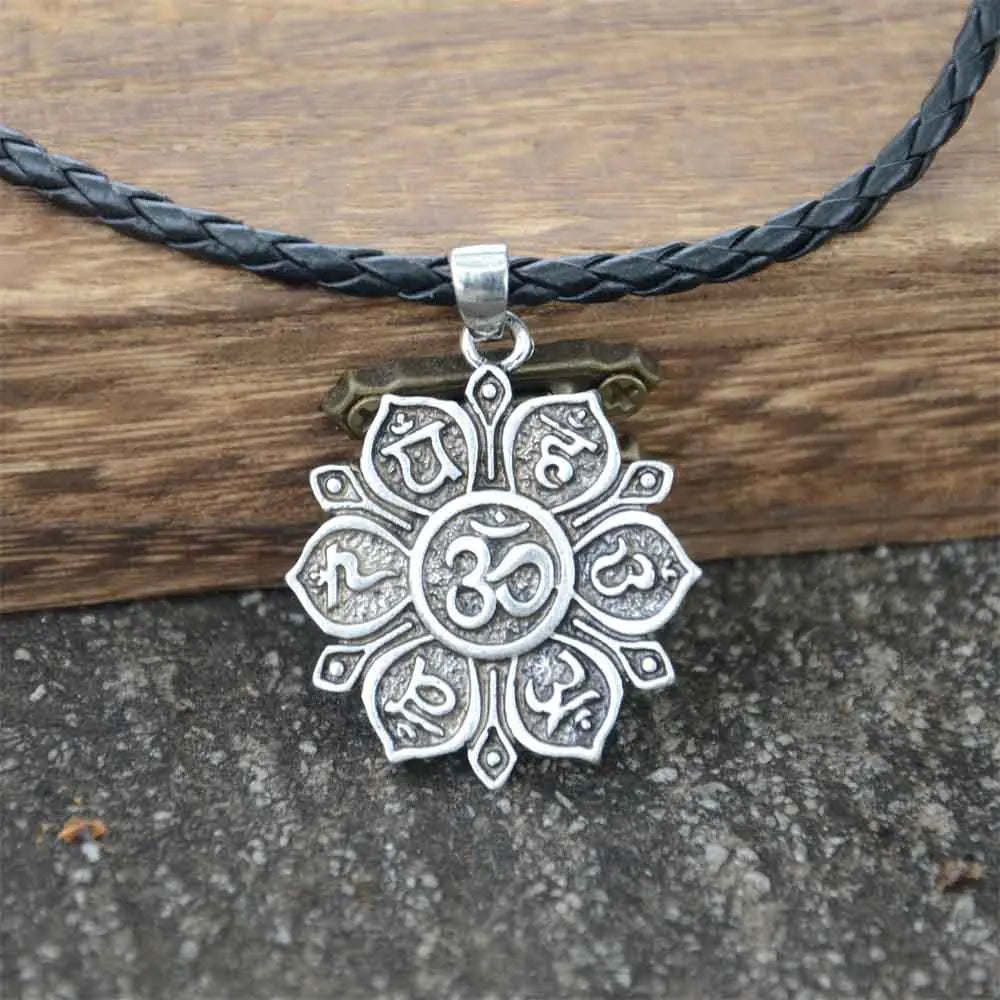 OHM OM AUM Yoga Lotus Flower Buddha Pendant Necklace For Women Religious Mandala Buddhism Jewelry
