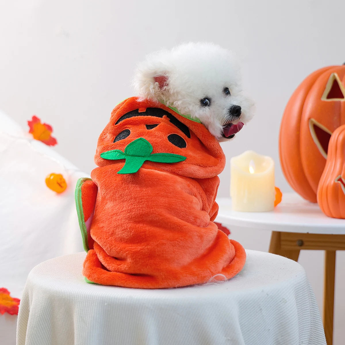 Pet Cute Pumpkin Head Halloween Dress Up Cat Dog Bath Thickened Soft Absorbent Bath Towel