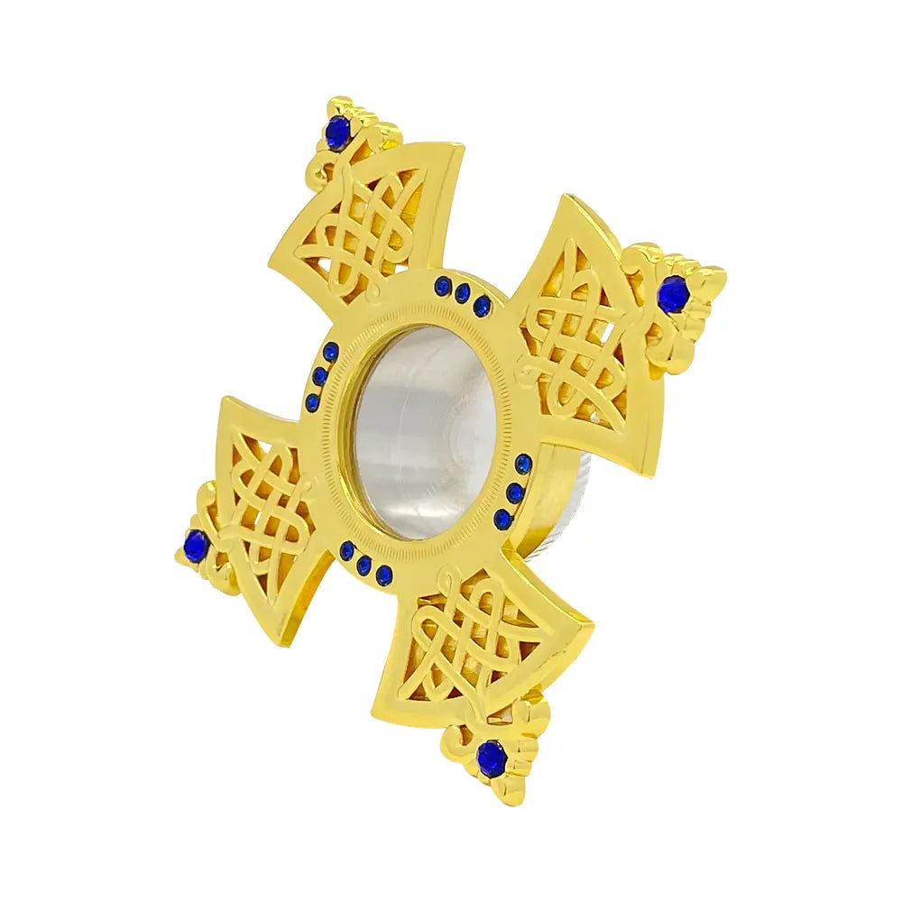 HTISOK Orthodox Holy Water Vessel Gold Plated Alloy with Celtic Cross Church Sanctuary Family Spiritual Space Religious Decor