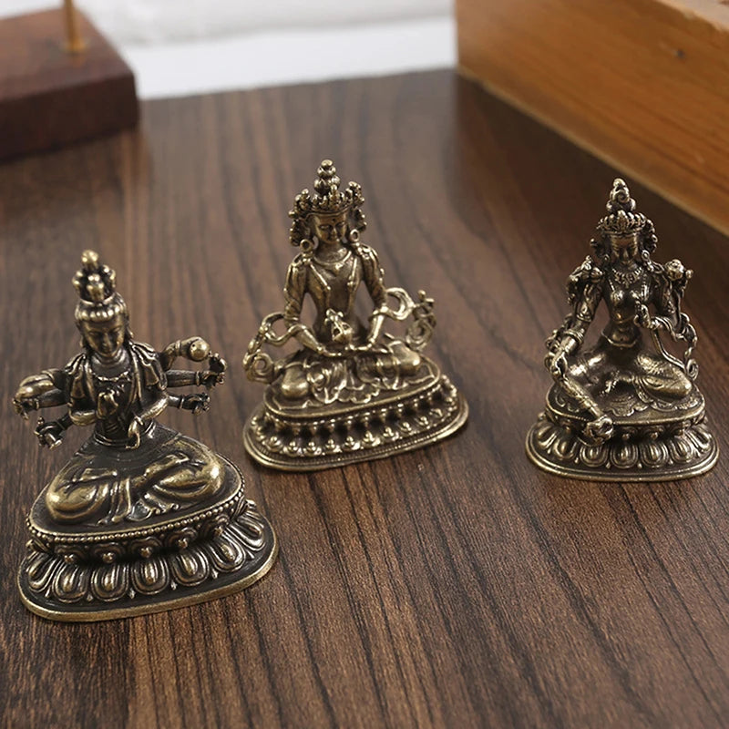 Retro Brass Chinese Tibetan Green Tara Buddha Statue Antique Copper Buddha Statue Home Living Room Office Decoration Figurines