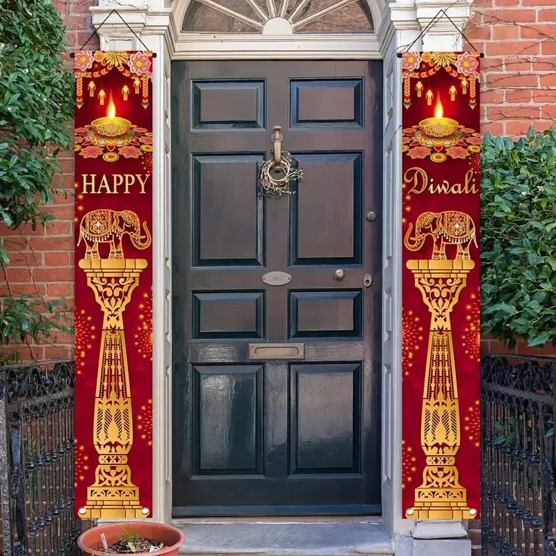 VIKAMA2pcs Diwali Hanging Door Couplets with Oil Lamp Motifs Suitable for Decorating the Front Door Porch of Your Home