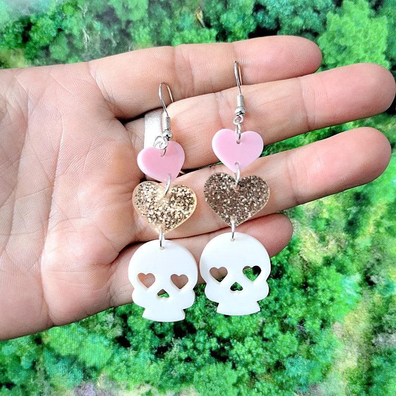 2024 New Skeleton Pumpkins Halloween Earrings Women Hallowmas Costume Cosplay Skull Heart Axe Black Bat Acrylic Drop Earring