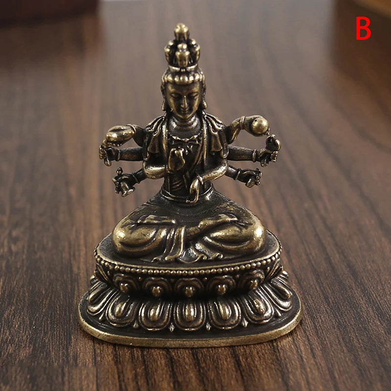 Retro Brass Chinese Tibetan Green Tara Buddha Statue Antique Copper Buddha Statue Home Living Room Office Decoration Figurines