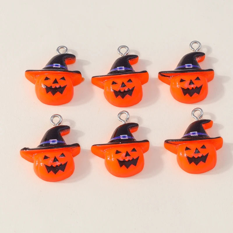 Leslie 10Pcs New Resin Halloween Charms Kawaii Cat Spider Castle Ghost Pumpkin Charms Pendants Decor DIY Earring Jewelry Making