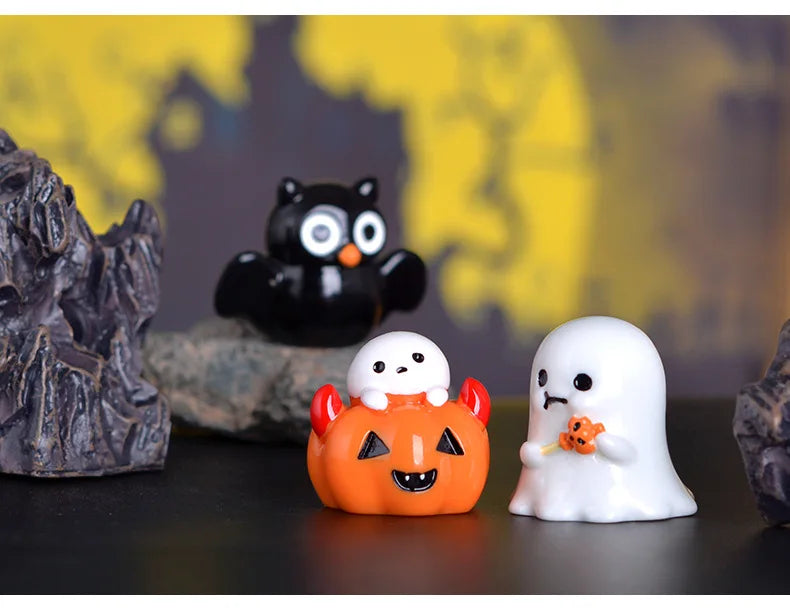 Halloween Micro Landscape Miniature Figurines Resin Craft Mini Fairy Garden Ornaments Cute Pumpkin Ghost Home Decor
