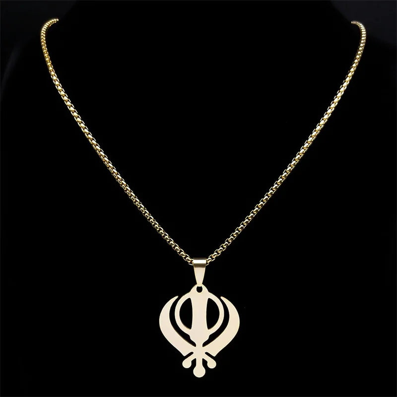 Sikhism Necklace for Women/Men Stainless Steel Sikh Khanda India Pakistan Malaysia Punjab Religious Necklaces Jewelry N8090GDS02