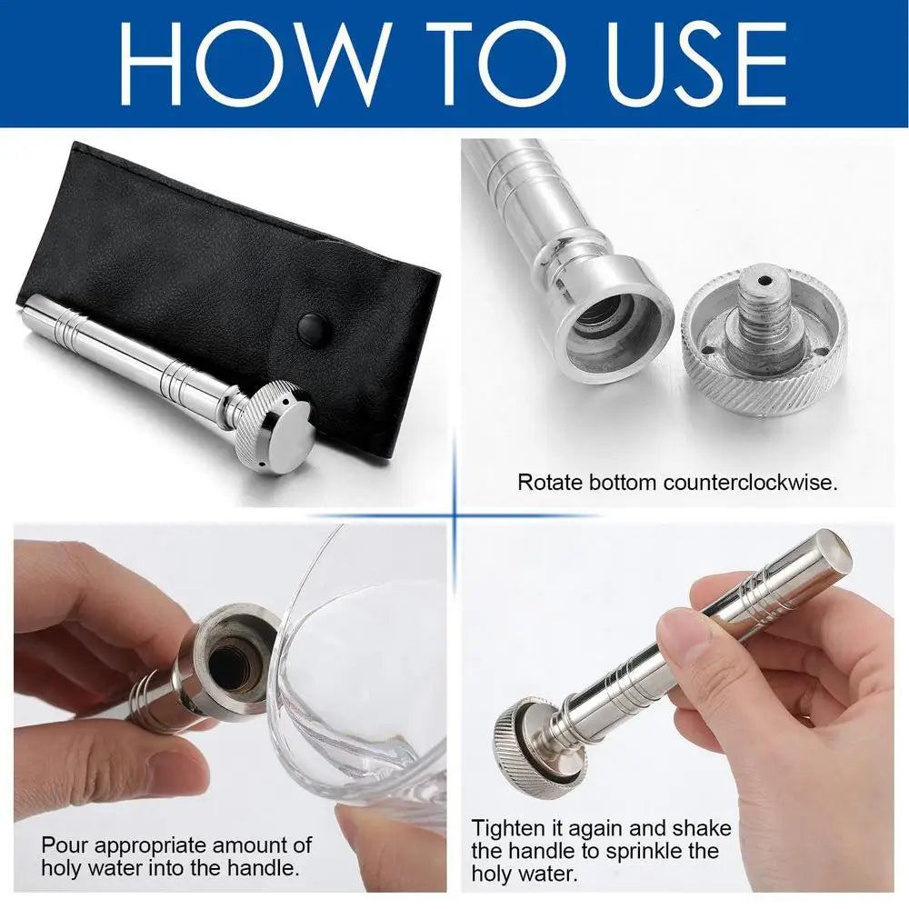 Christian Pocket Holy Water Sprinkler With Leather Storage Bag Religious Copper Holy Water Container Dispenser Travel Sprinkler