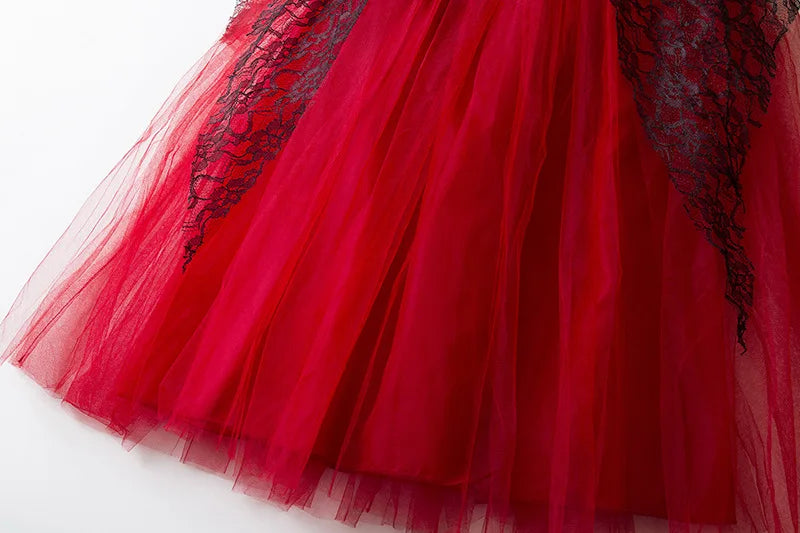 Vampire Halloween Dress for Kid Ghost Bride Gothic Witch Cosplay Costume Carnival Party Black and Red Clothes Dresses for Girls