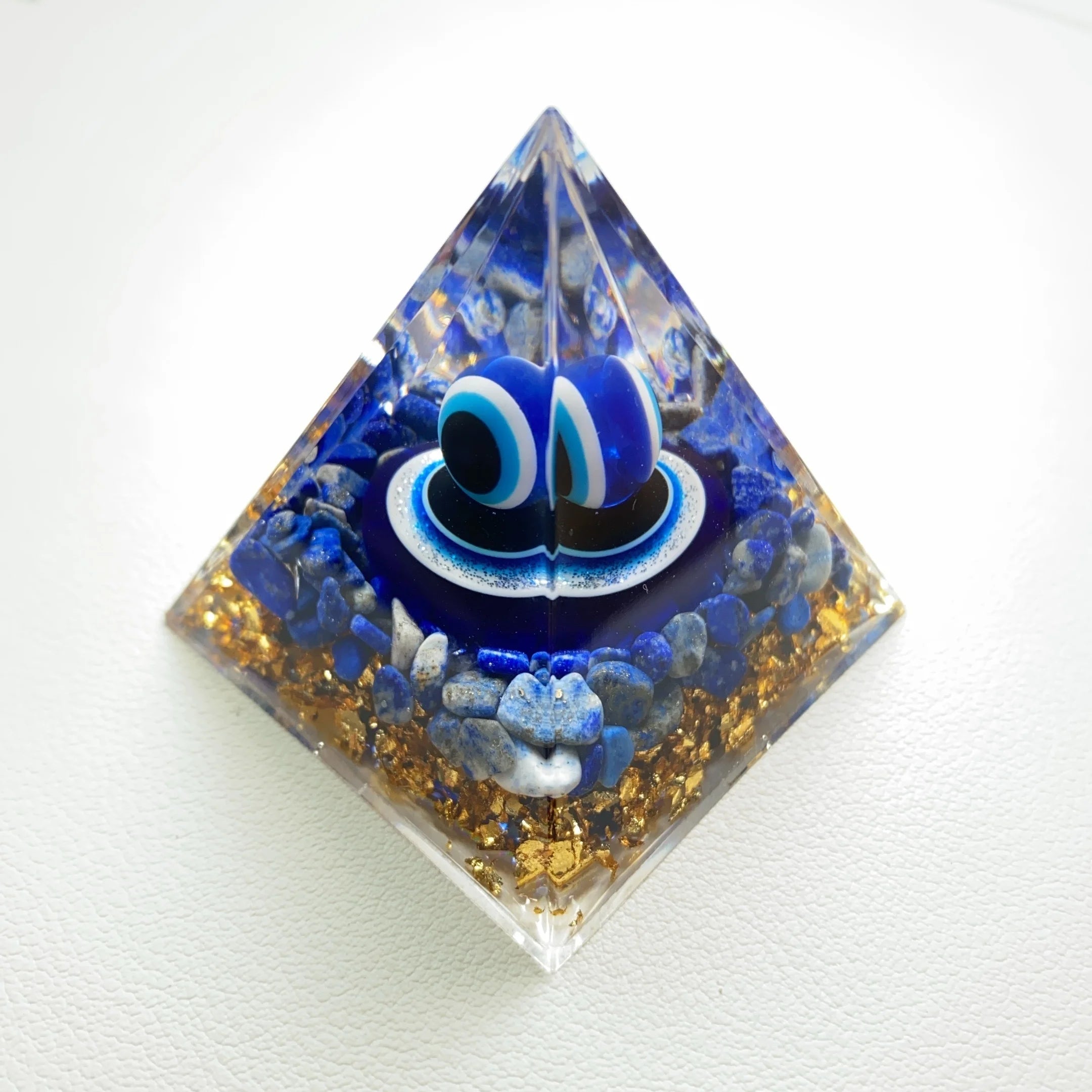 Evil Eye Pyramid Figurine With Lapis Lazuli Chips Pyramid of Orgen, 5cm Lazuli Devil's Eye Pyramid, The Orgen Pyramid series