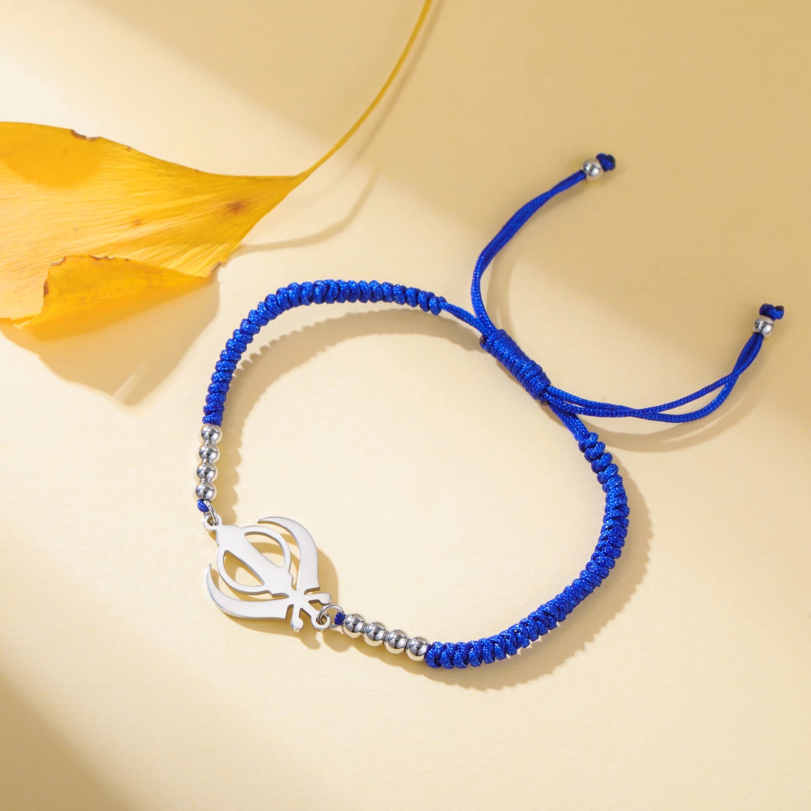 LIKGREAT Sikhism Adjustable Rope Bracelets for Women Men Stainless Steel Sikh Khanda Indian Pakistan Punjab Religious Jewelry