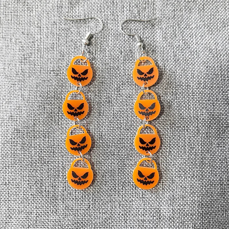 2024 New Skeleton Pumpkins Halloween Earrings Women Hallowmas Costume Cosplay Skull Heart Axe Black Bat Acrylic Drop Earring