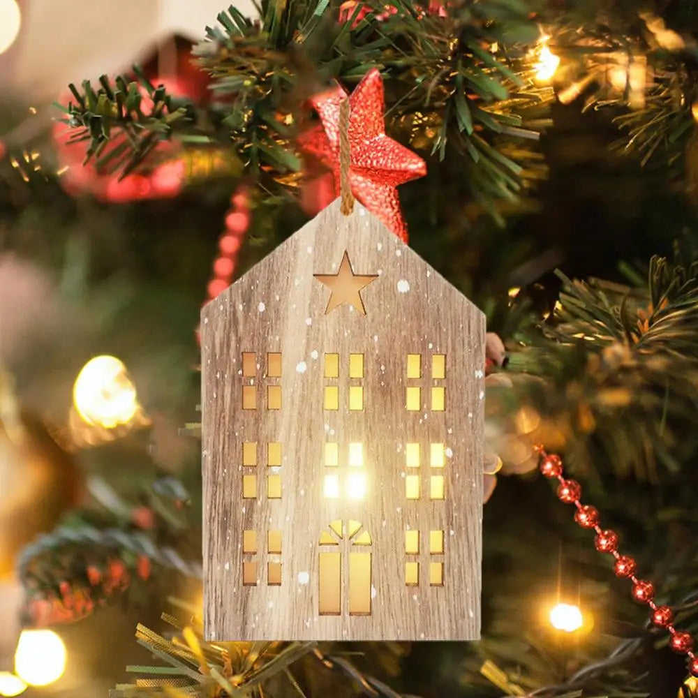 Christmas Wooden House Decor Creative House Shape Light Up Hanging Ornament Christmas Party Supplies Indoor Home Decoration