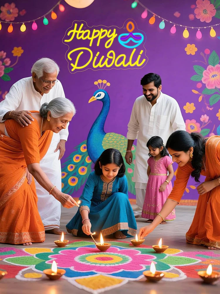 Happy Diwali Neon Lights, Home Diwali Decoration, Indian Festival Decoration Luminous Signs, Dimmable Led Neon Lights Suitable F