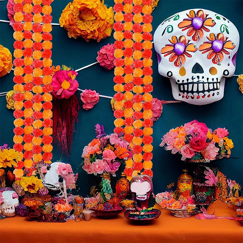1pc Marigold Flower Artificial Garland For Diwali Pooja Mexican Party Fiesta Day Of The Dead Decoration Indian Wedding Supply